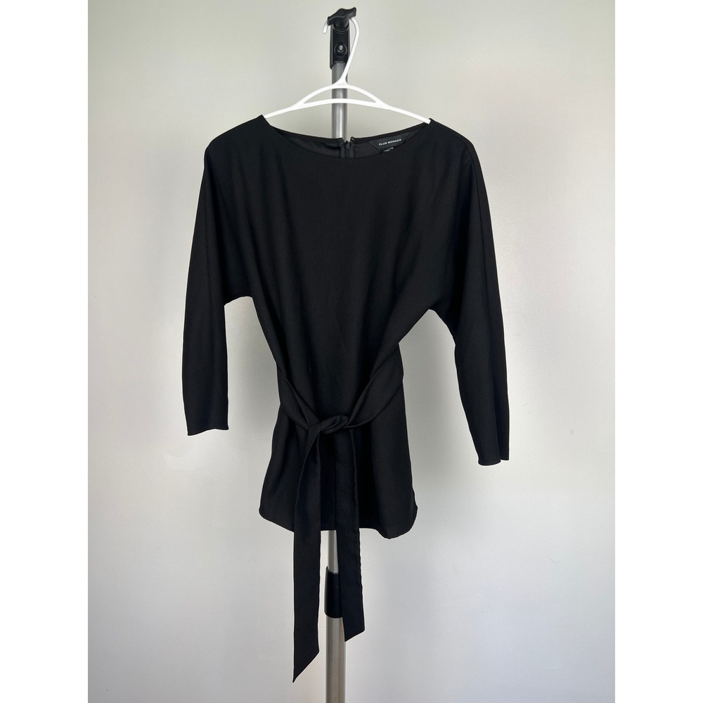 Club Monaco Black Crepe Dolman Sleeve Tie Waist Blouse XS 295726067